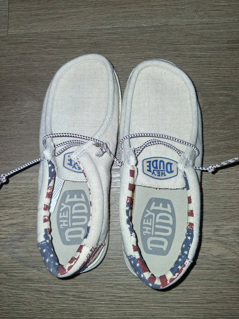Hey Dude Kids White Canvas Slip-Ons with Stars & Stripes Collar
